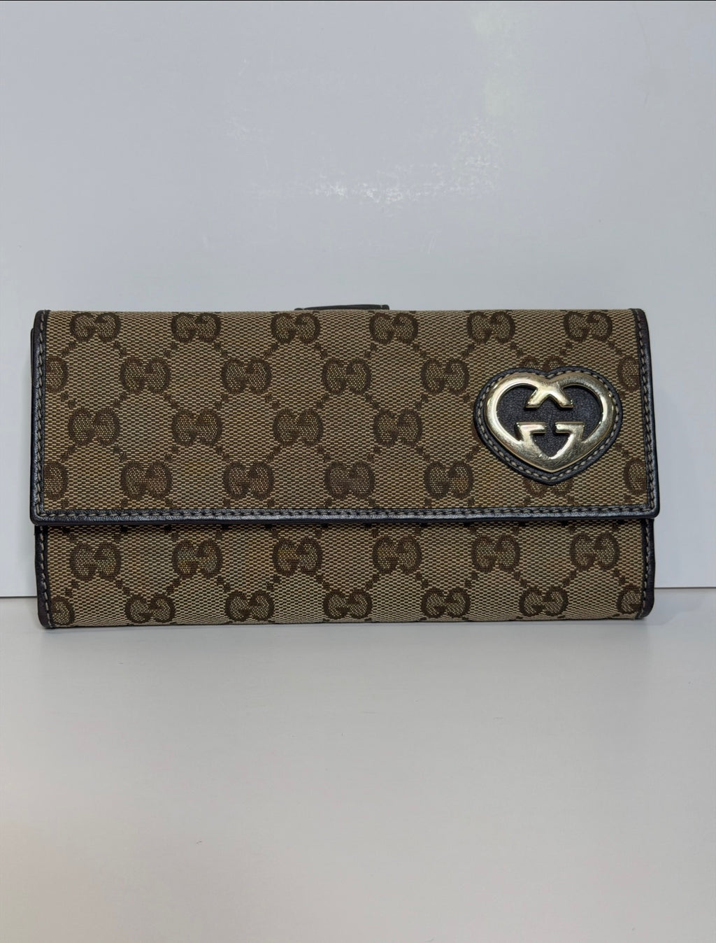 Authentic Gucci GG Canvas "Lovely Heart" Long Flap Wallet