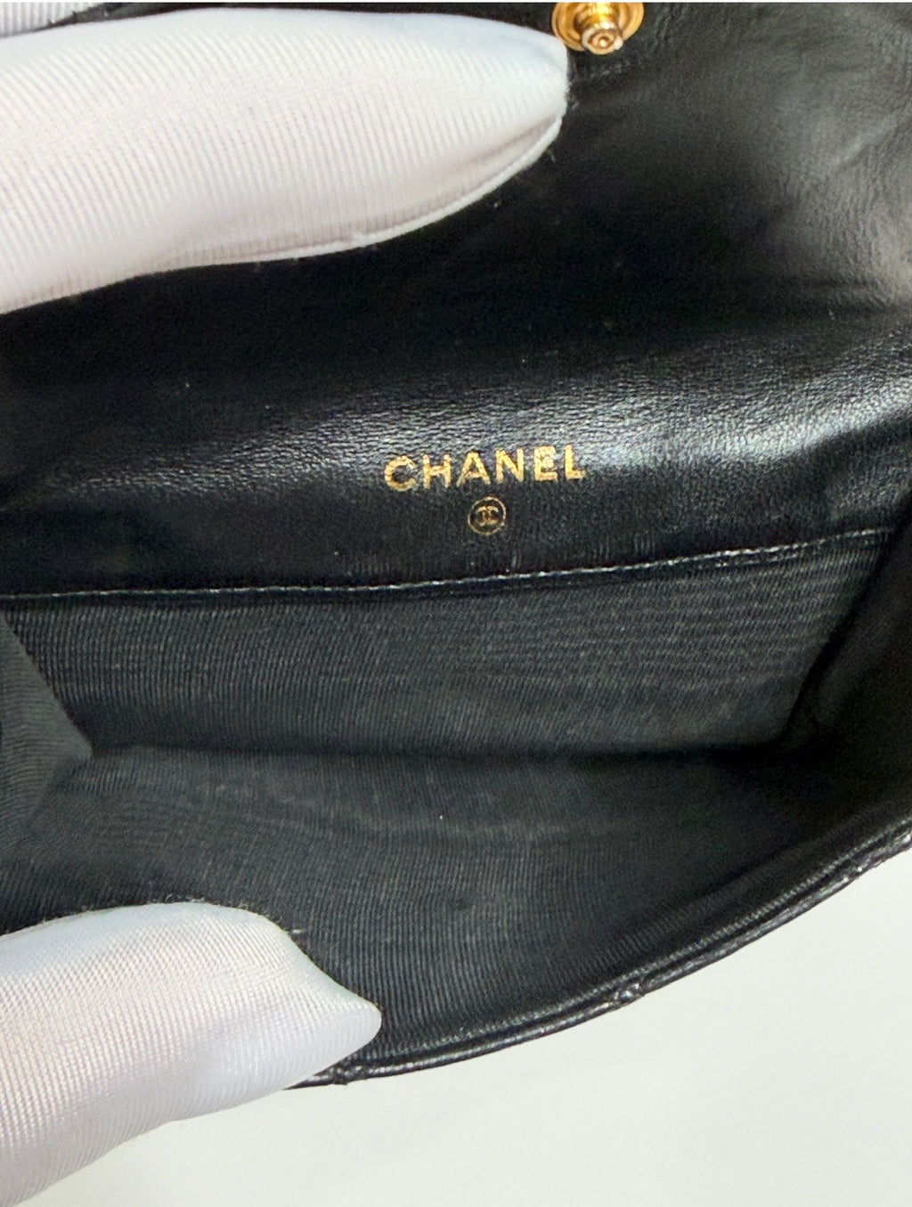 Vintage Chanel Black Quilted Lambskin Envelope Compact Flap Wallet (w/ COA)