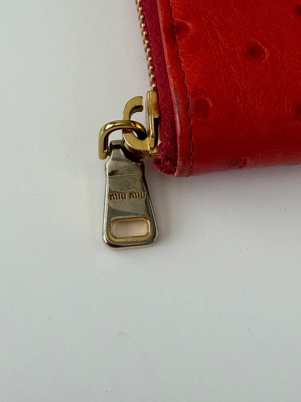 Mui Mui Ostrich Embossed Zip Around Wallet
