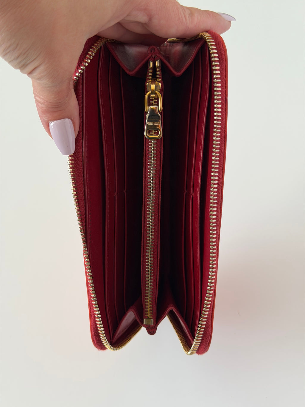 Mui Mui Ostrich Embossed Zip Around Wallet