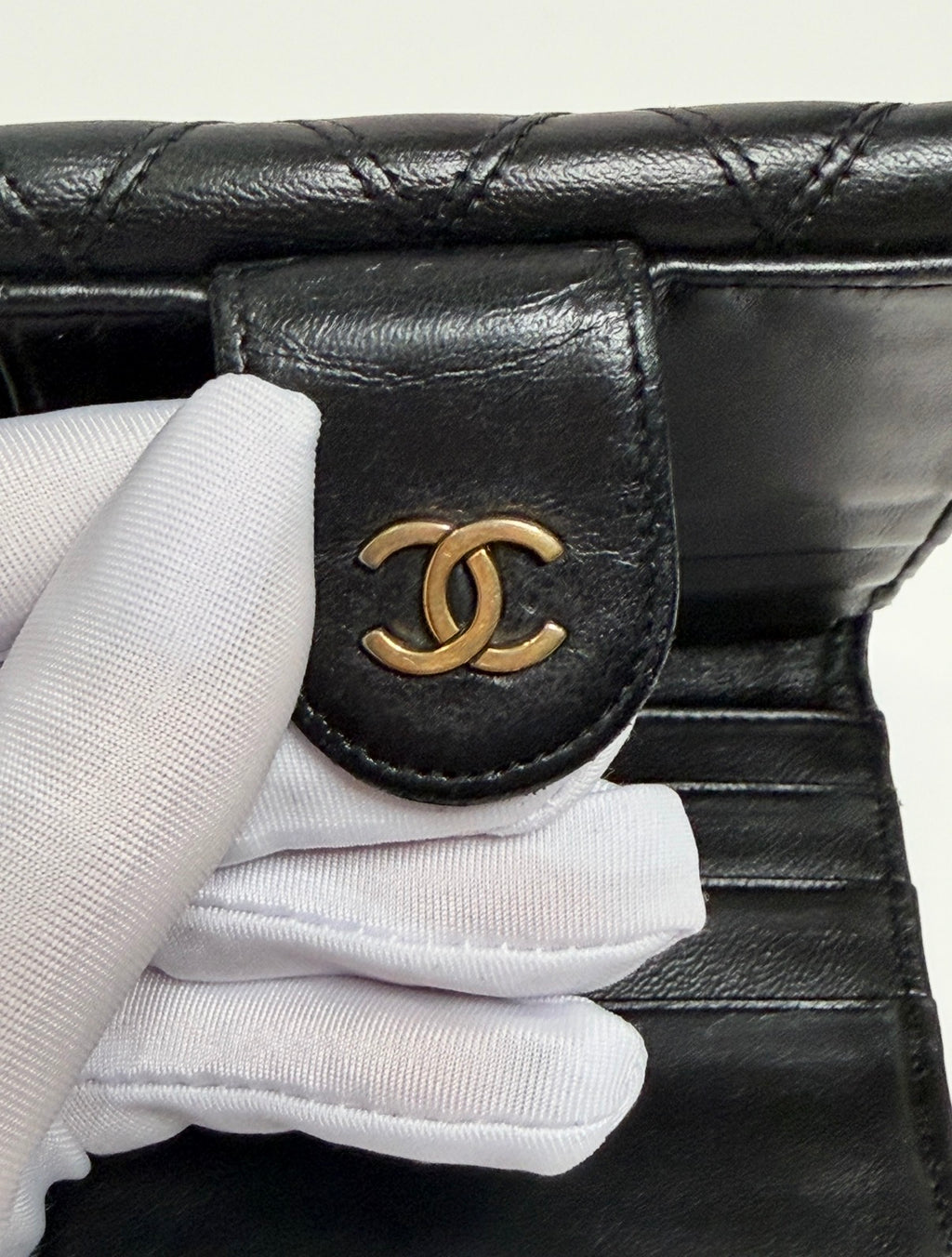Vintage Chanel Black Quilted Lambskin Envelope Compact Flap Wallet (w/ COA)