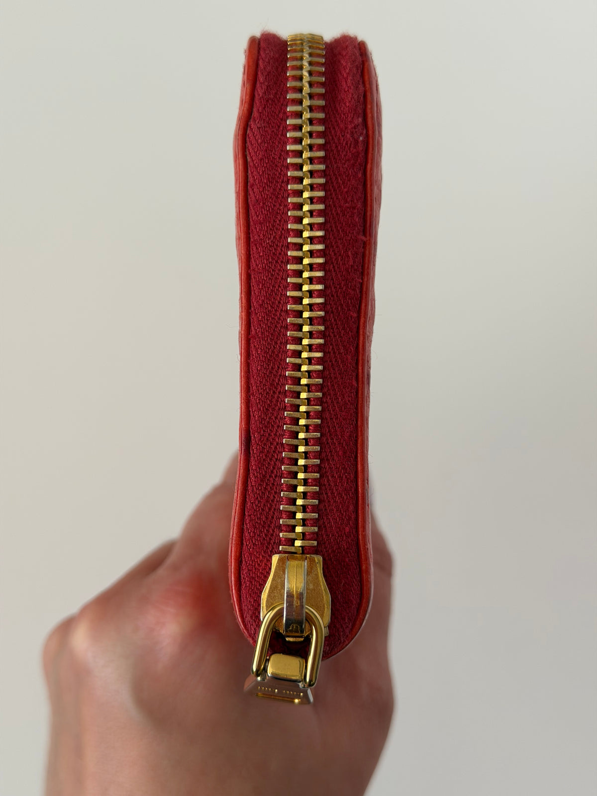 Mui Mui Ostrich Embossed Zip Around Wallet