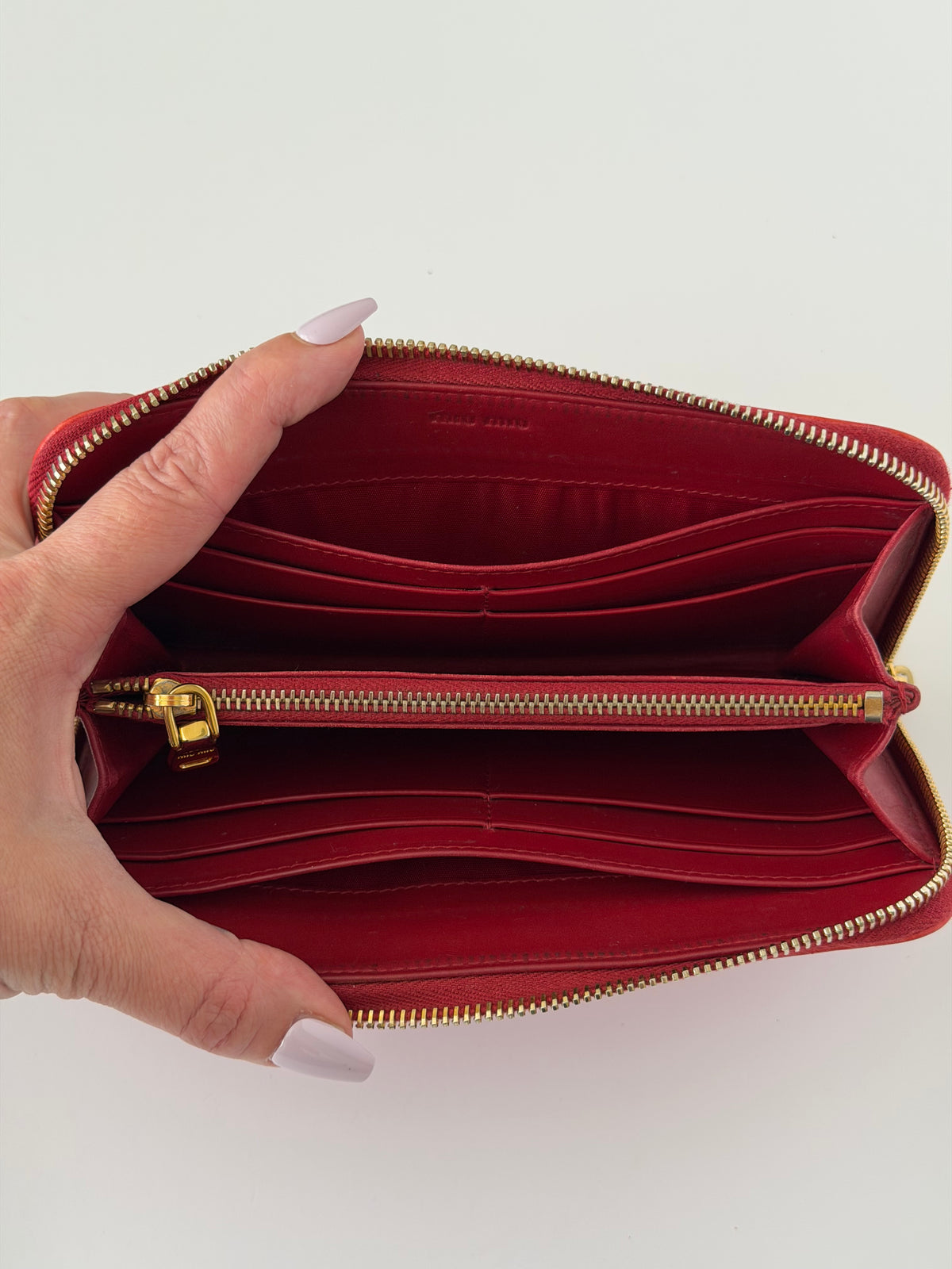 Mui Mui Ostrich Embossed Zip Around Wallet