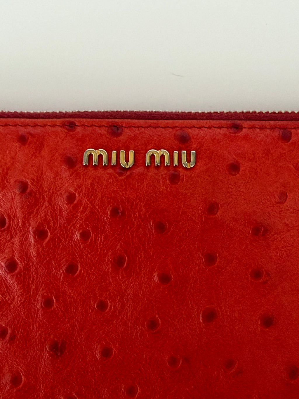 Mui Mui Ostrich Embossed Zip Around Wallet
