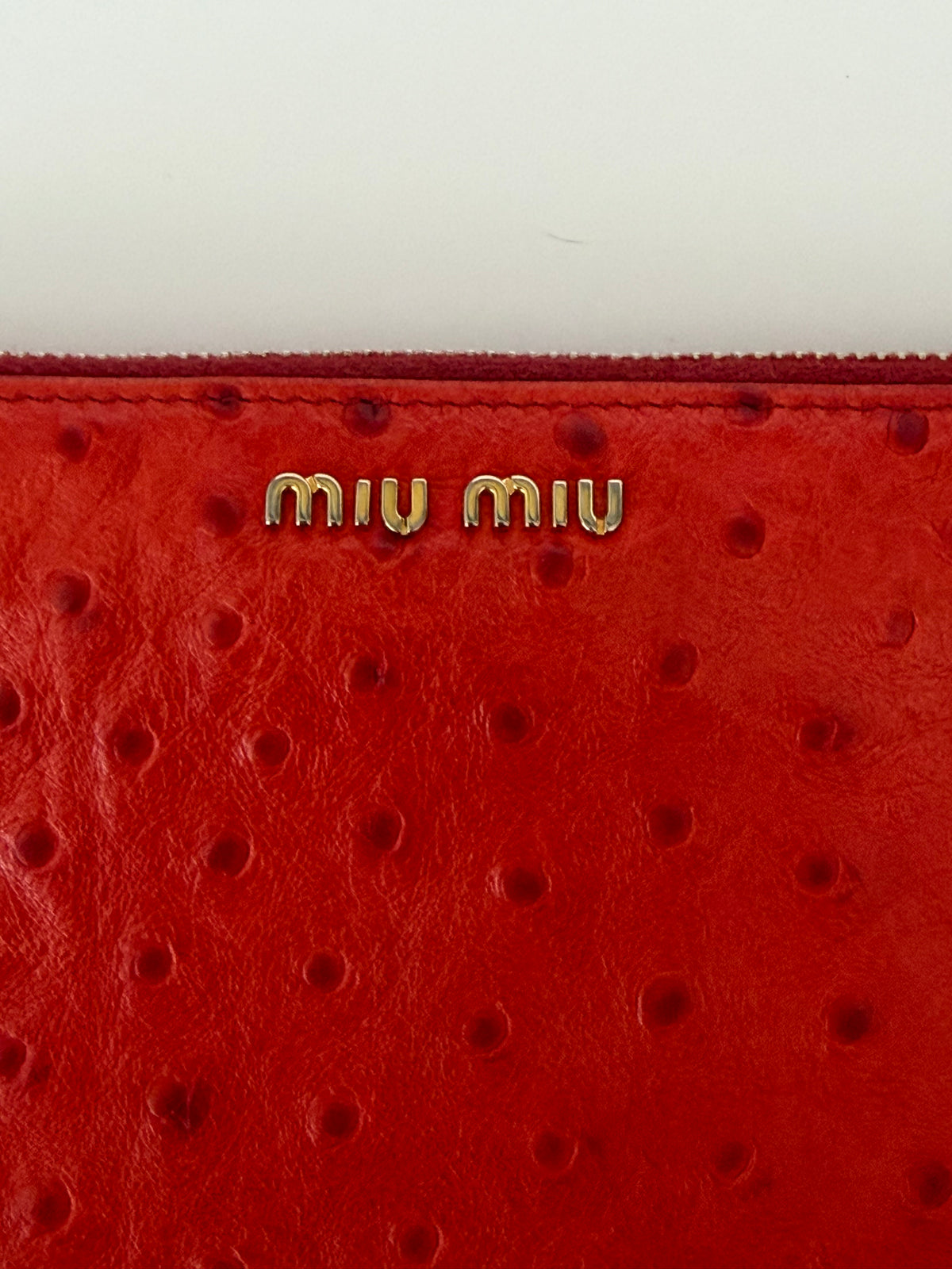 Mui Mui Ostrich Embossed Zip Around Wallet
