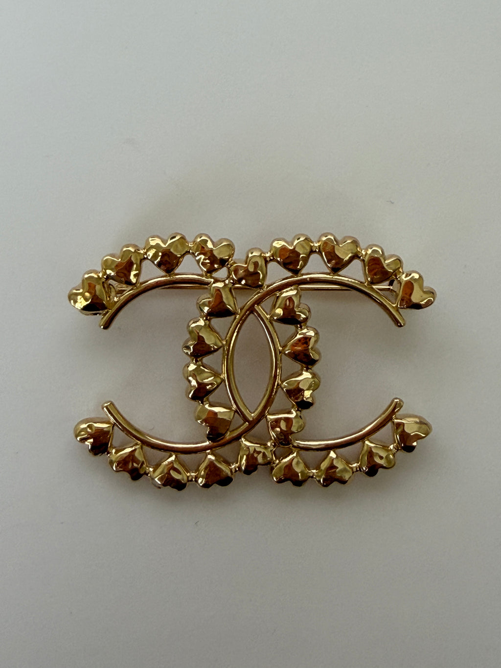 Chanel Metal CC Heart Brooch