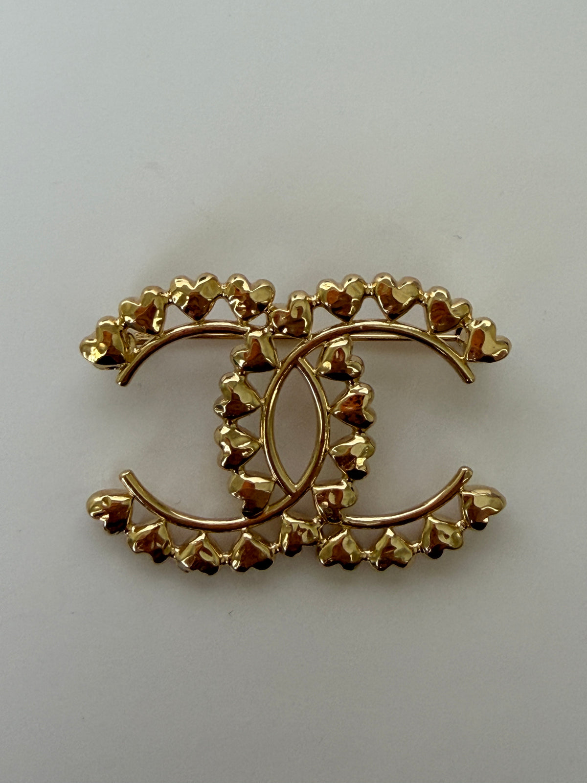 Chanel Metal CC Heart Brooch