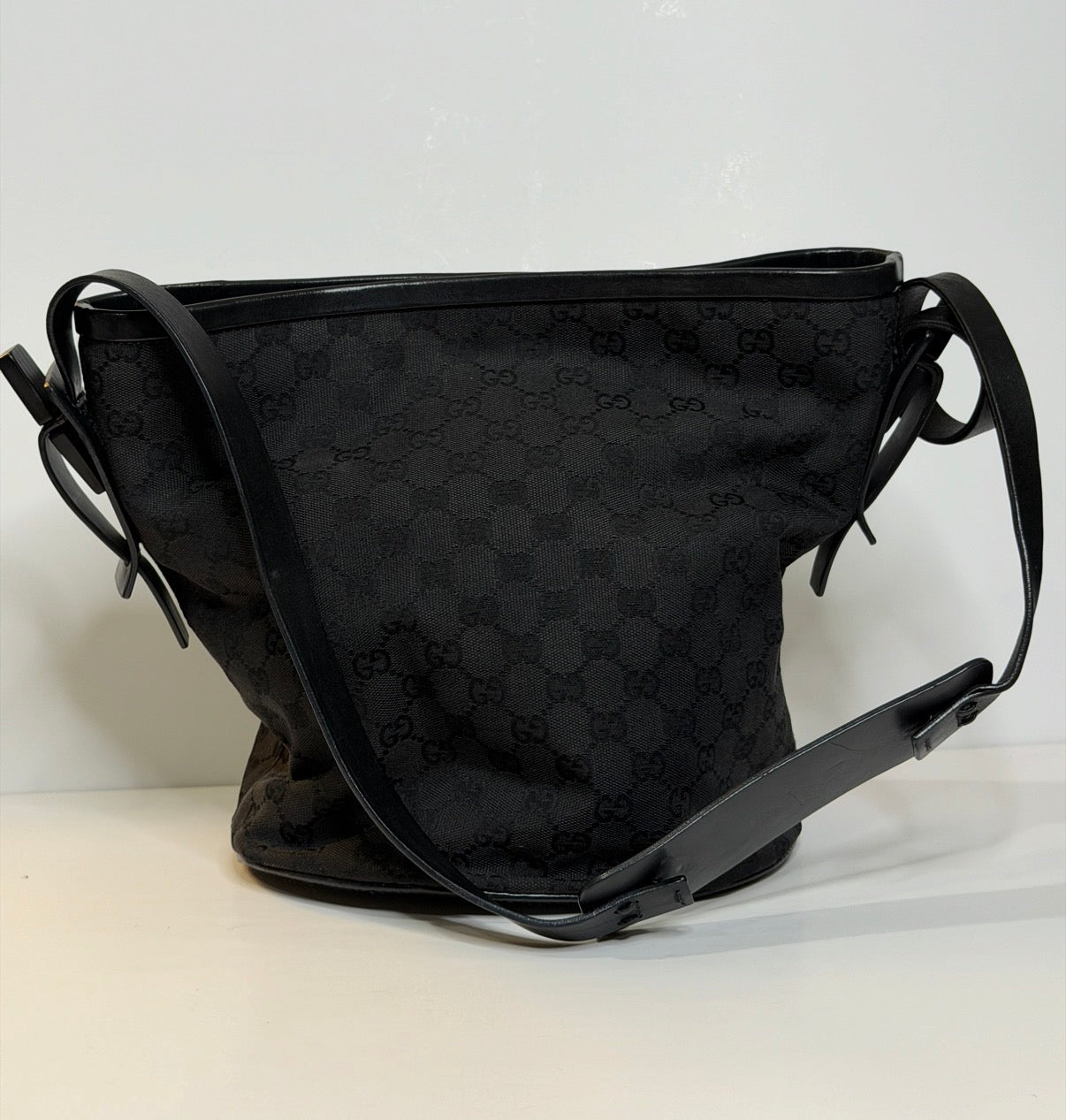Gucci Black GG Canvas Bucket Bag