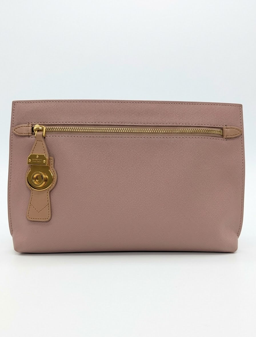 Burberry Dusty Rose Canvas Pendleton Lock Pouch Clutch – Gold Hardware