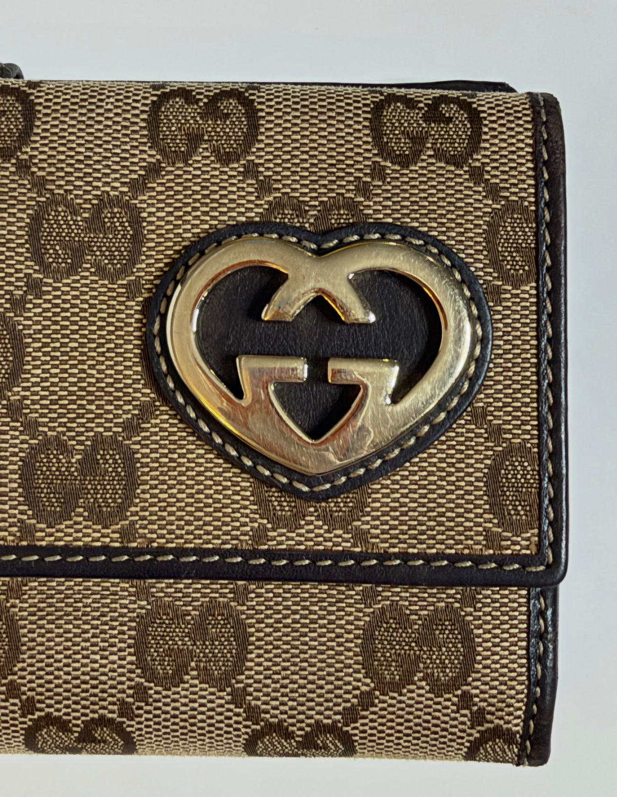 Authentic Gucci GG Canvas "Lovely Heart" Long Flap Wallet