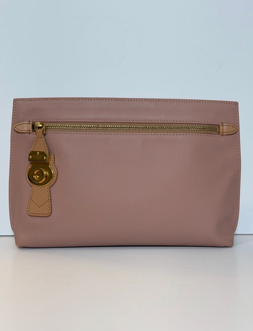 Burberry Dusty Rose Canvas Pendleton Lock Pouch Clutch – Gold Hardware
