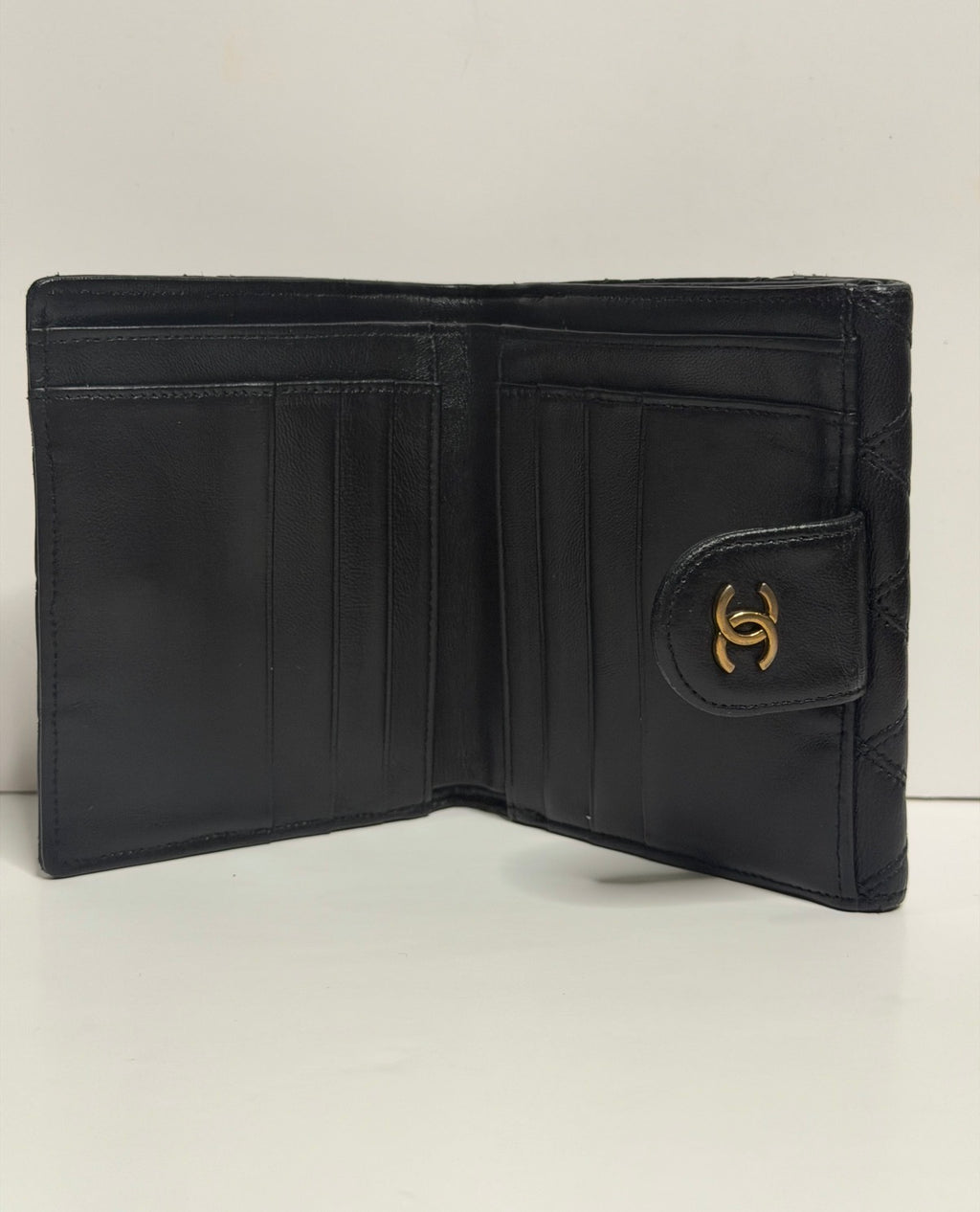 Vintage Chanel Black Quilted Lambskin Envelope Compact Flap Wallet (w/ COA)