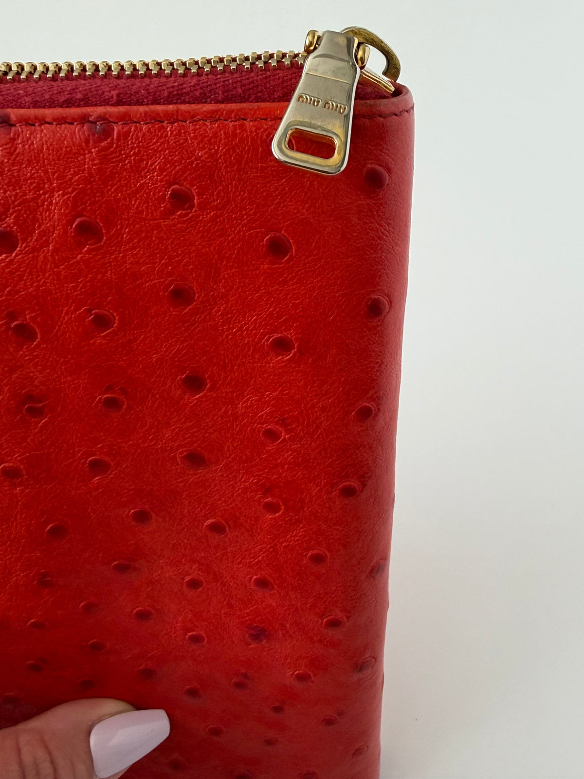 Mui Mui Ostrich Embossed Zip Around Wallet