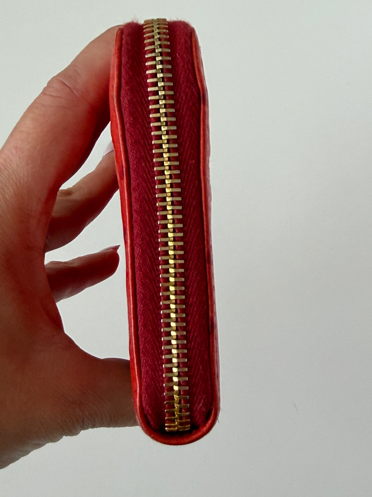 Mui Mui Ostrich Embossed Zip Around Wallet