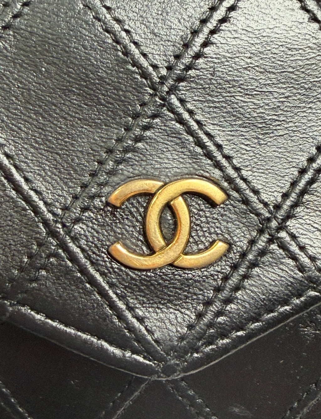 Vintage Chanel Black Quilted Lambskin Envelope Compact Flap Wallet (w/ COA)