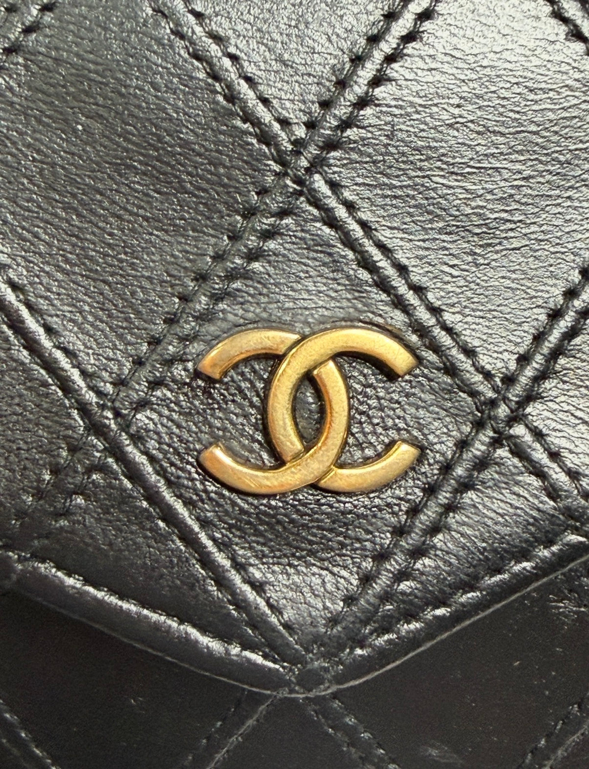 Vintage Chanel Black Quilted Lambskin Envelope Compact Flap Wallet (w/ COA)