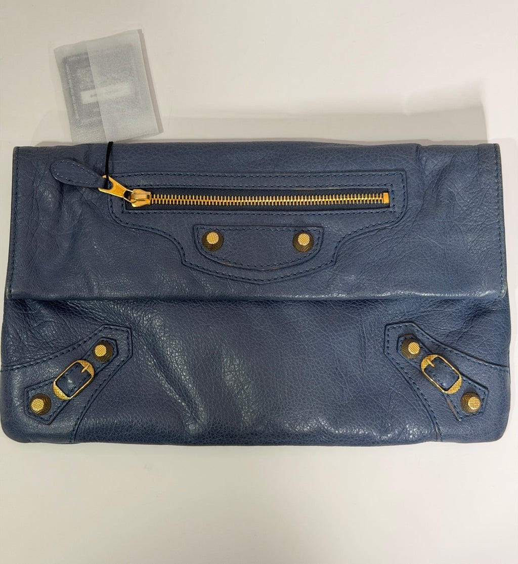 Balenciaga Lambskin Motocross Giant 12 Envelope Clutch – Slate Blue