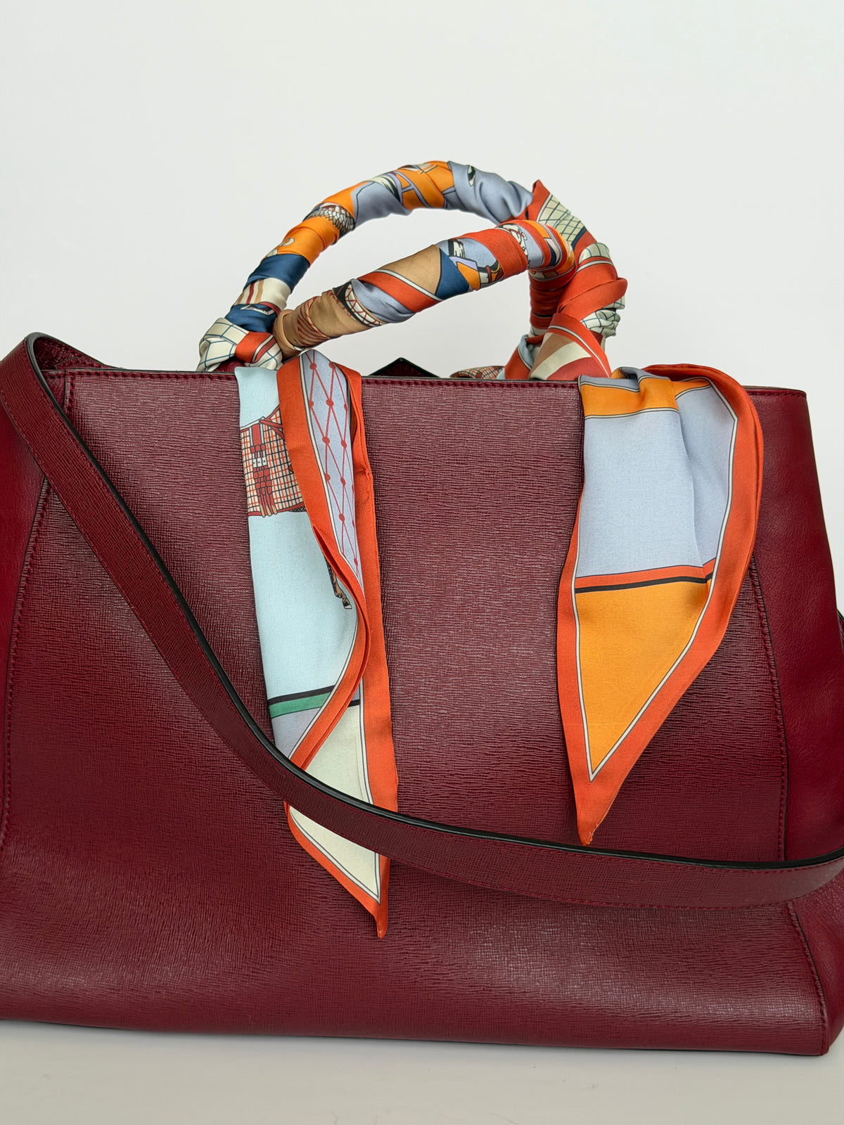Fendi 2Jours Medium Leather Tote in Burgundy
