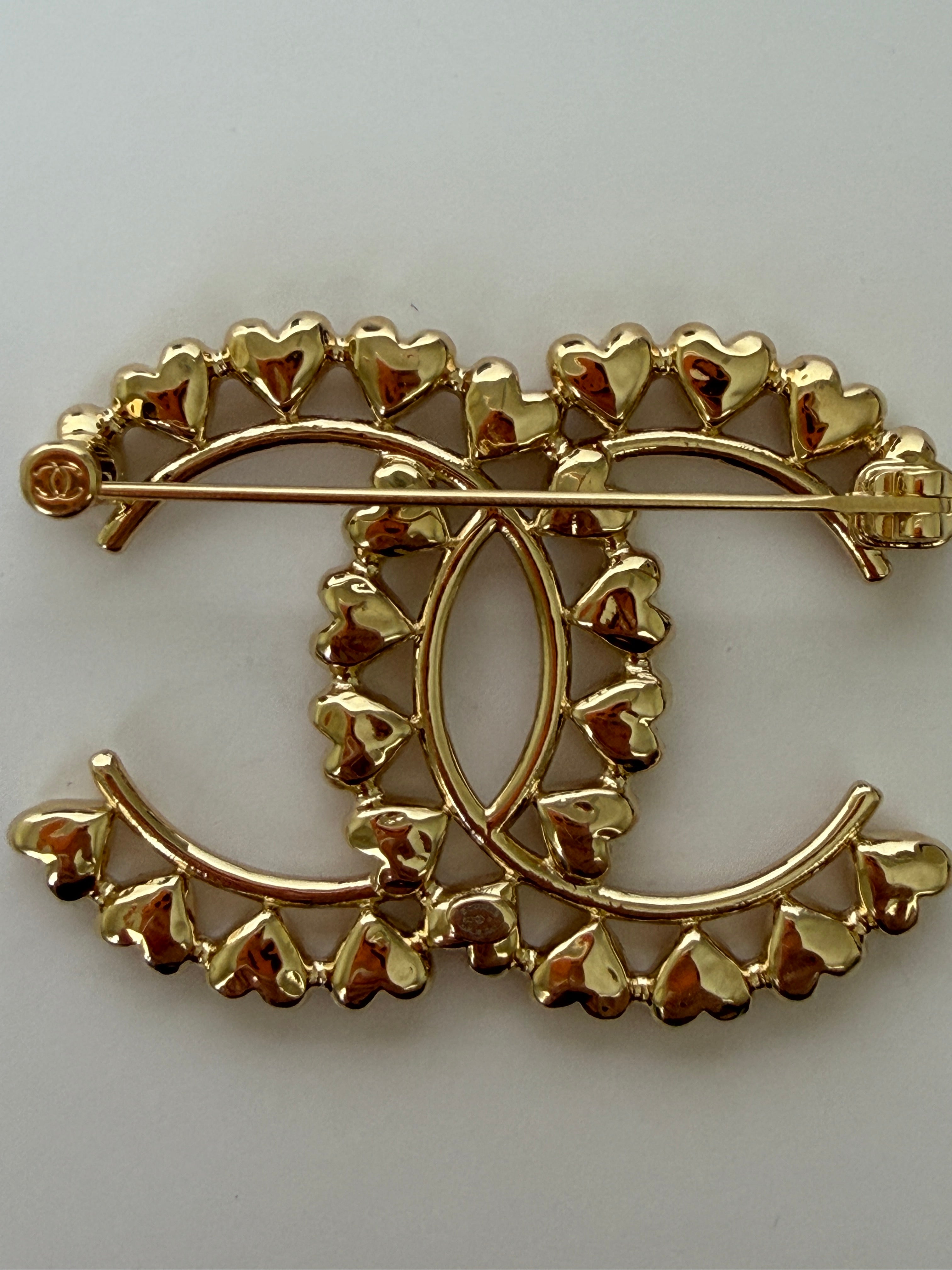Chanel Metal CC Heart Brooch
