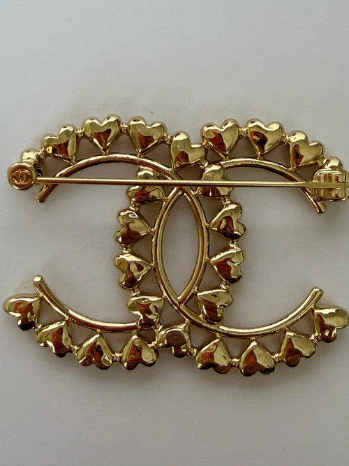 Chanel Metal CC Heart Brooch